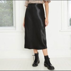 NWT A New Day Black Mid Rise Satin Slip Skirt
